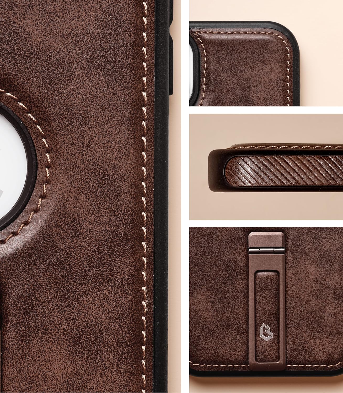 Bullroye for iPhone 16 Pro Case Leather with Stand, Compatible with MagSafe, Strong Magnetic Kickstand Leather Case for iPhone 16 Pro, Sleek and Stylish (Cocoa, IP16 Pro-6.3Inch) IP16 Pro-6.3Inch Cocoa