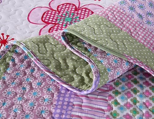 Miniatura 6 de MarCielo Colcha de cobertor 2 unidades de cobijas para adolescentes y niñas Ropa de cama tamaño individual completo diseño de flores violetas