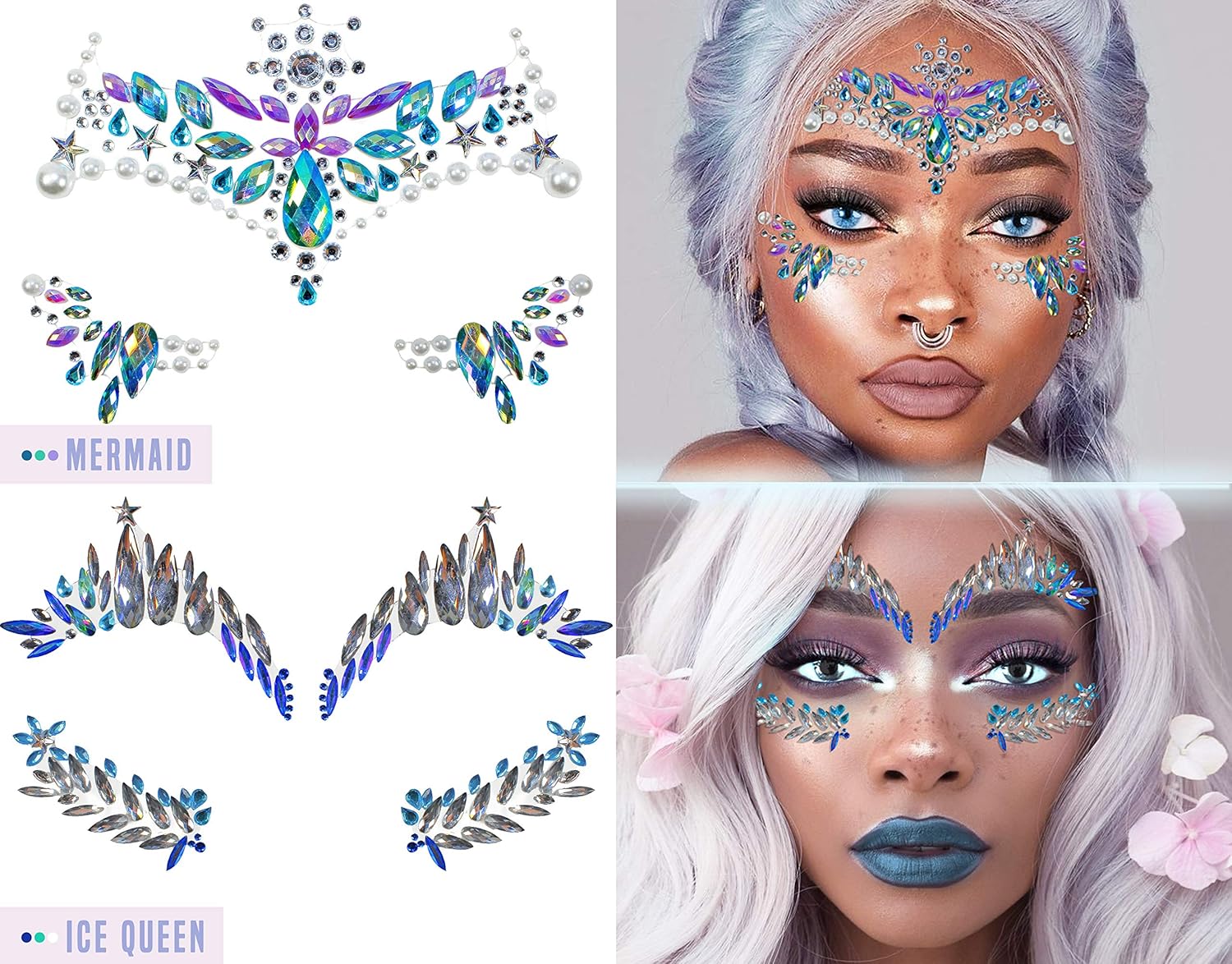 Face Gems 8 Pack (UK COMPANY) Face Stickers Festival Accessories for Kids Stick On, Blue, Medium - Image 4