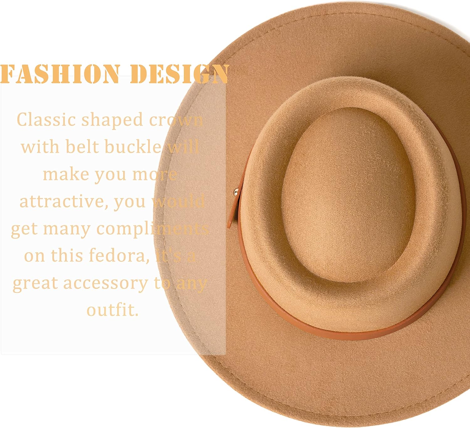 Lady Retro Wide Brim Fedora Floppy Pork Pie Hat with Belt Buckle - Image 3