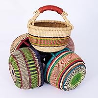AYÉYA Handwoven African Market Basket - Single Leather Handle Wicker Tote, Unique Ghanaian Artisan Basket for Flowers, Storage, Garden