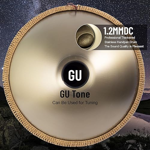 Vista 15 de Tambor de mano para principiantes, 22 pulgadas D menor Kurd 9 Notas - Juego de tambor de mano 440Hz, cacerola de mano, instrumento de mano (negro)