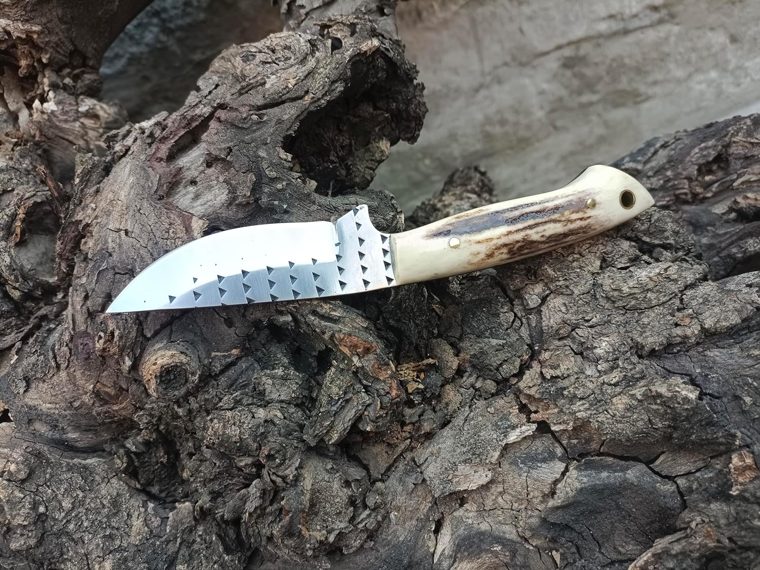 7" Handmade Fixed Blade Pointed Cowboy Skinner/Hunting Knife with Leather Sheath, Farrier Rasp Steel Razor Sharp Blade and Stag Handle for Hunting, Bushcrafting, Camping and Hiking