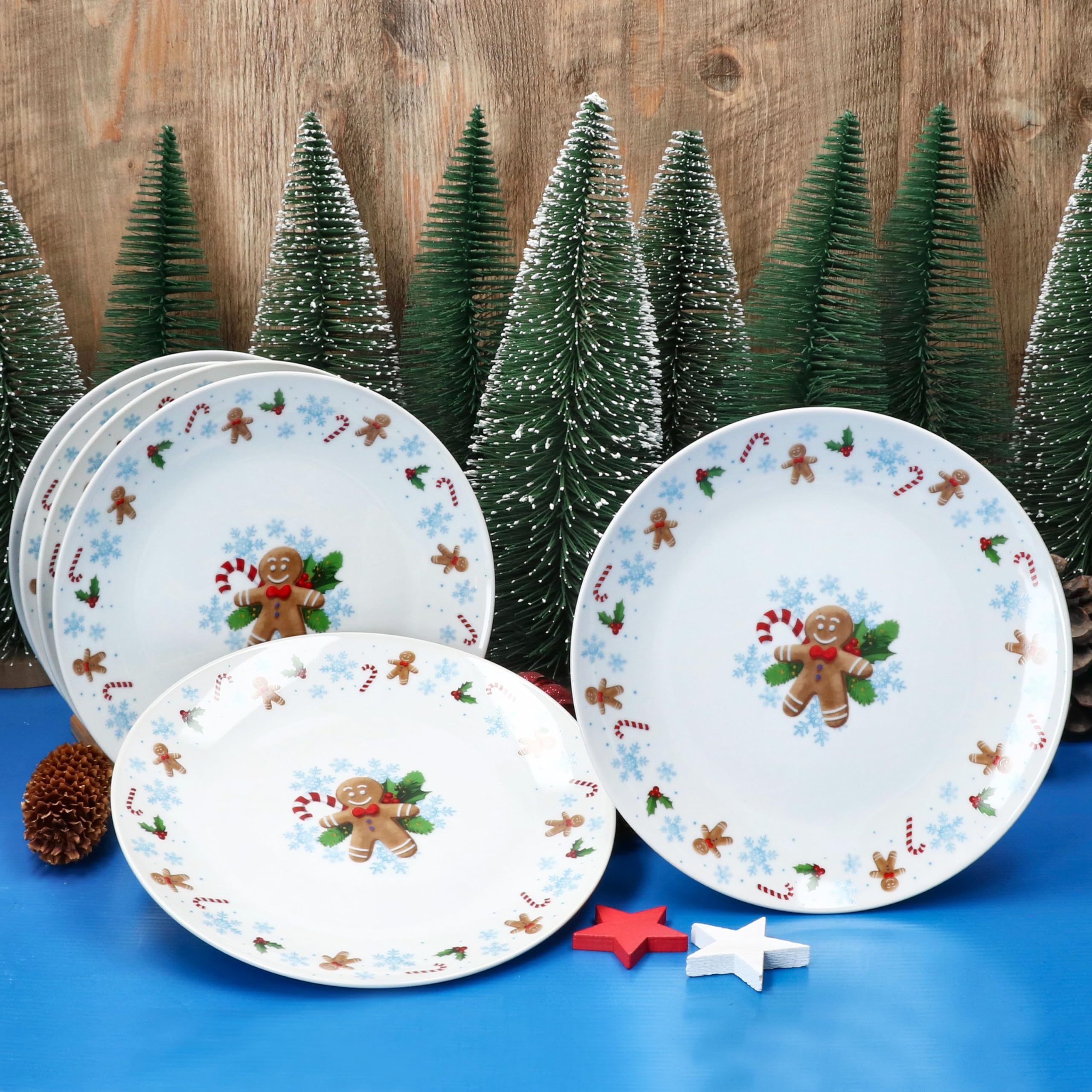 MamboCat Candyman - Set di 6 piatti piani piani in porcellana per 6 persone con decorazione natalizia blu ghiaccio I stoviglie per Natale, Avvento e Nicola