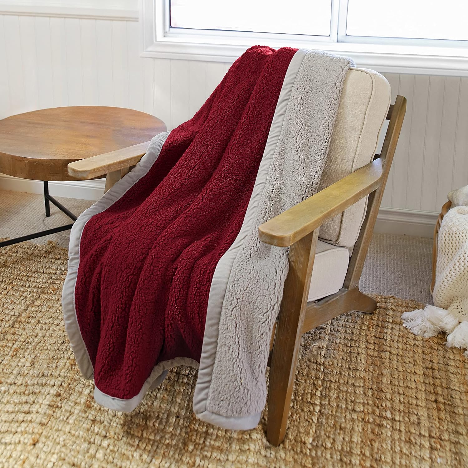 Catalonia Reversible Wine Sherpa Throw Blanket, Super Soft Fluffy Blanket for Couch, Fuzzy Comfy Warm Throws, Comfort Caring Gift, 50x60 inches