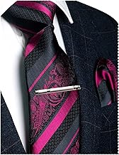 JEMYGINS Mens Floral Necktie and Pocket Square Tie Clip Sets for Men