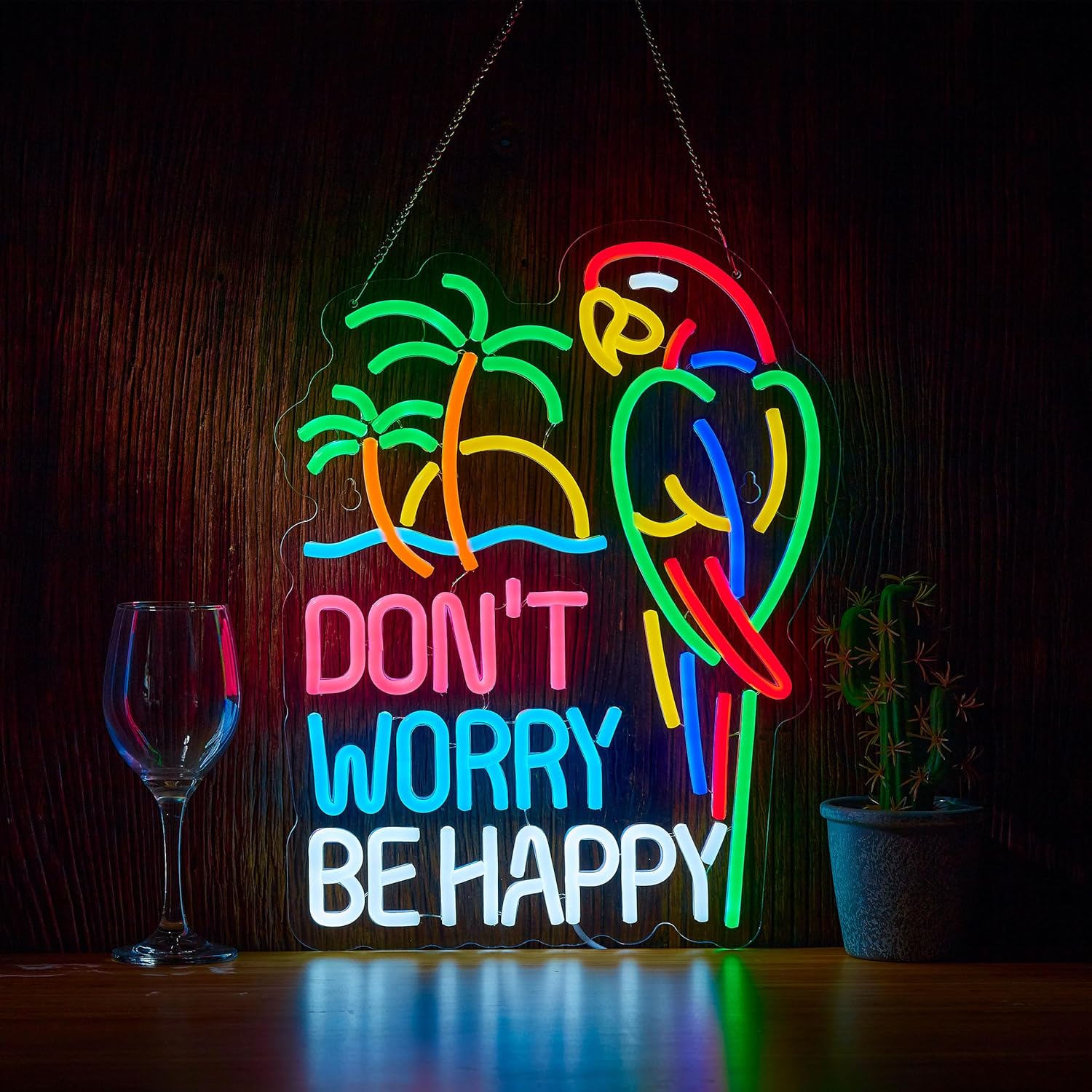 Always Happy Hour Beer Bar Neon Sign for Wall Décor Dimmable USB LED Neon Light for Home Tiki Bar Decor Man Cave Parties Gift
