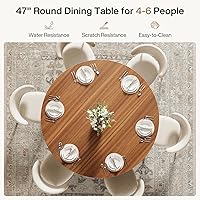 Vista 6 de Tribesigns Round Dining Table for 4-6, 47 Inch Farmhouse Fluted Kitchen Dining Room Table Circle Table with Sturdy Pedestal Base