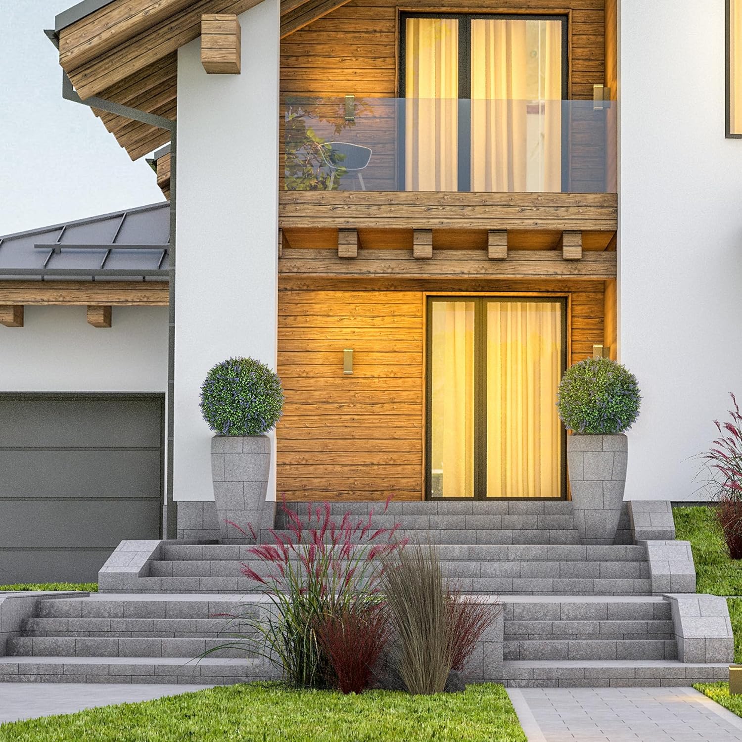 HOMCOM Artificial Boxwood Topiary Ball with Lavender Set of 2 16.5 Inch Faux Plant, UV-Protected Anti-Fading Fake Plants for Home Indoor Outdoor Porch, Purple