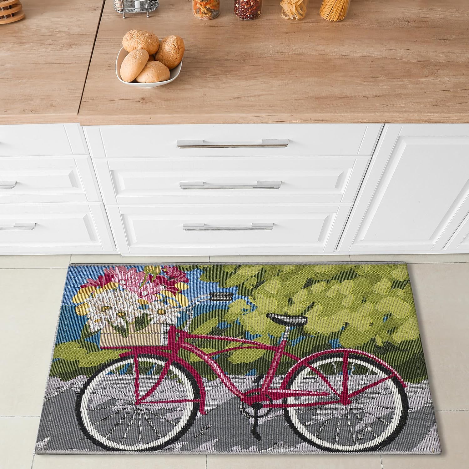 Liora Manne Esencia Machine Washable Non-Slip Low Profile Indoor/Outdoor Mat-Transitional, Whimsical, Garden, Novelty, Summer Ride Blue 2' x 2'10"