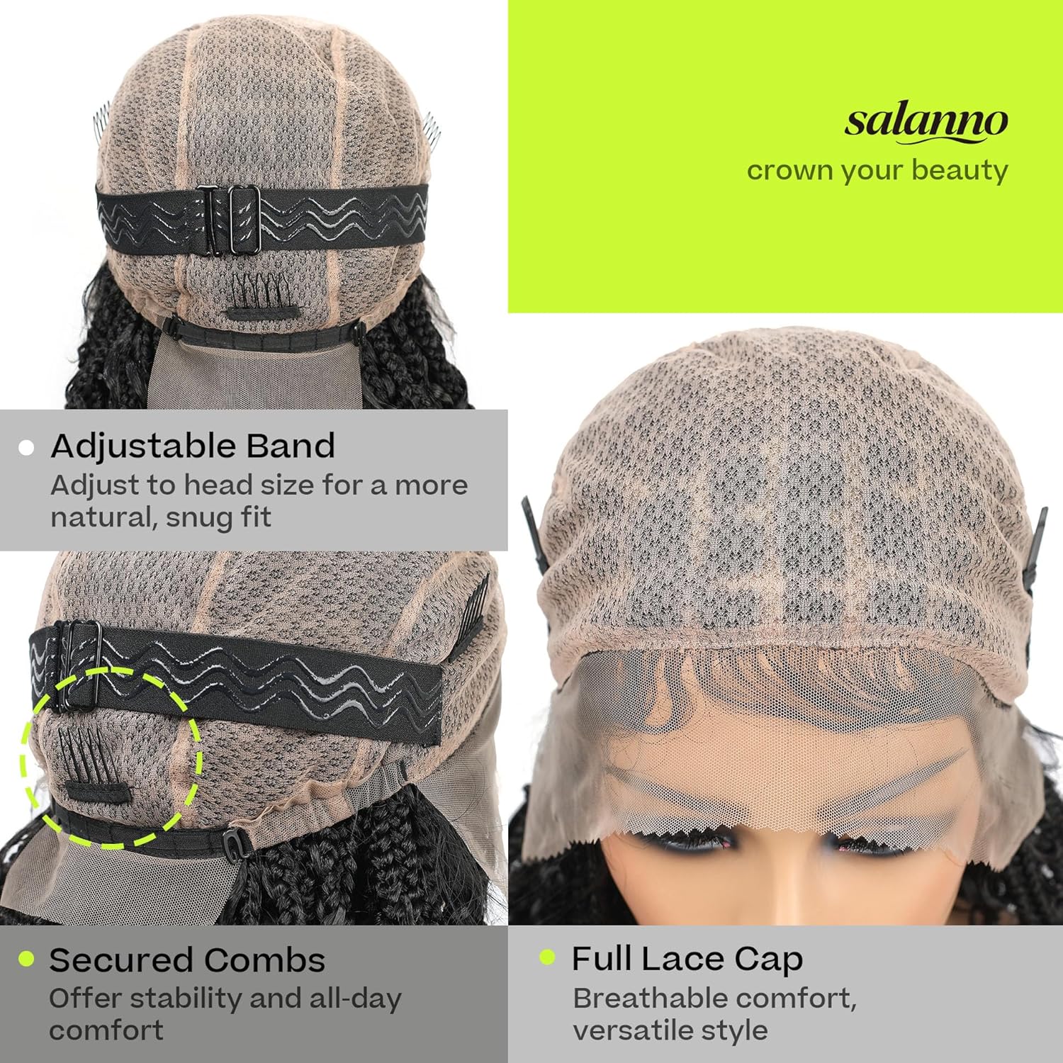 salanno 16" Boho Braided Wig- Curly Full Lace Front Wigs Lightweight Synthetic with Human Hair Baby Hair, T27, 99 stands