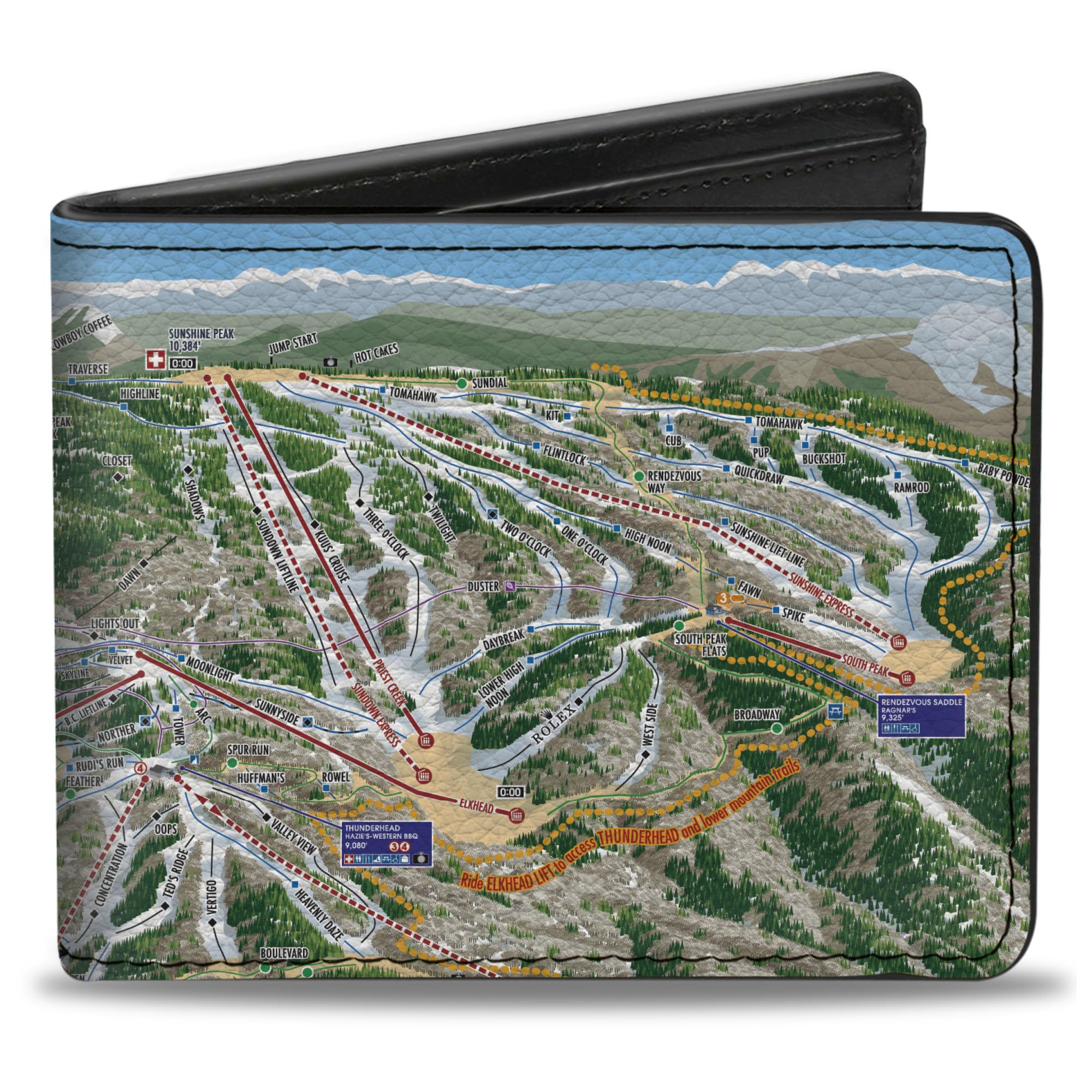 Buckle-Down Men's Standard Wallet, Bifold, Colorado Steamboat Ski Trail Map, Vegan Leather, 4.0