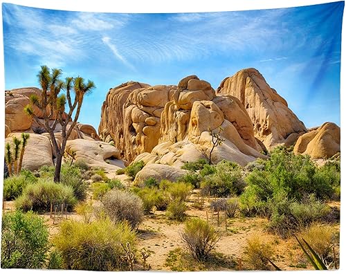 BELECO Tapiz del desierto de Joshua Tree Paisaje, Parque Nacional, árboles extraños, tapiz de montañas rocosas, cielo azul, paisajes naturales,
