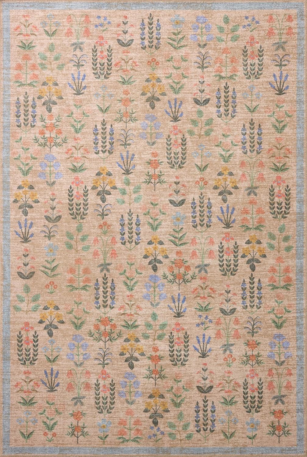 Loloi Rifle Paper Co. Edinburgh Collection EDN-03 Cream/Multi 2'-6" x 7'-6" Runner Rug Jute, Natural, Floral, Vintage Inspired, Low Pile, Living Room, Bedroom, Dining, Bedroom, Carpet