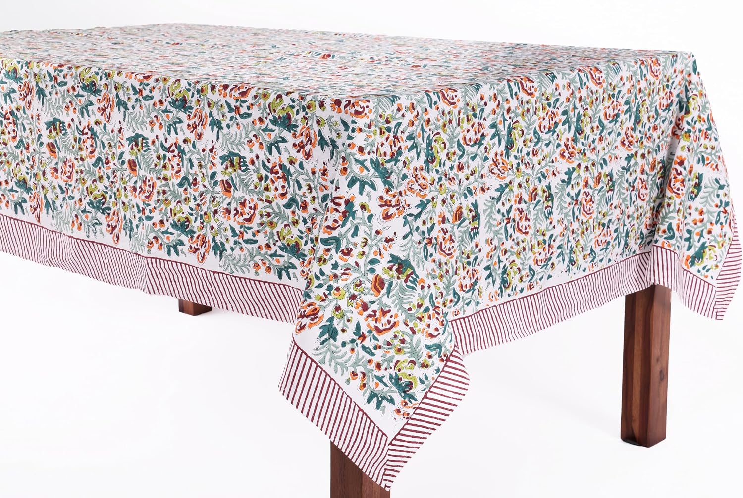 Condition photo showing New/Like New for atosii ambrosia green 100% cotton rectangle fall tablecloth, handblock floral print linen table cloth for kitchen dining i weddings, outdoors, christmas, thanksgiving 60 x 108 inches i 8 seater ambrosia green 108" x 60" (rectangular)