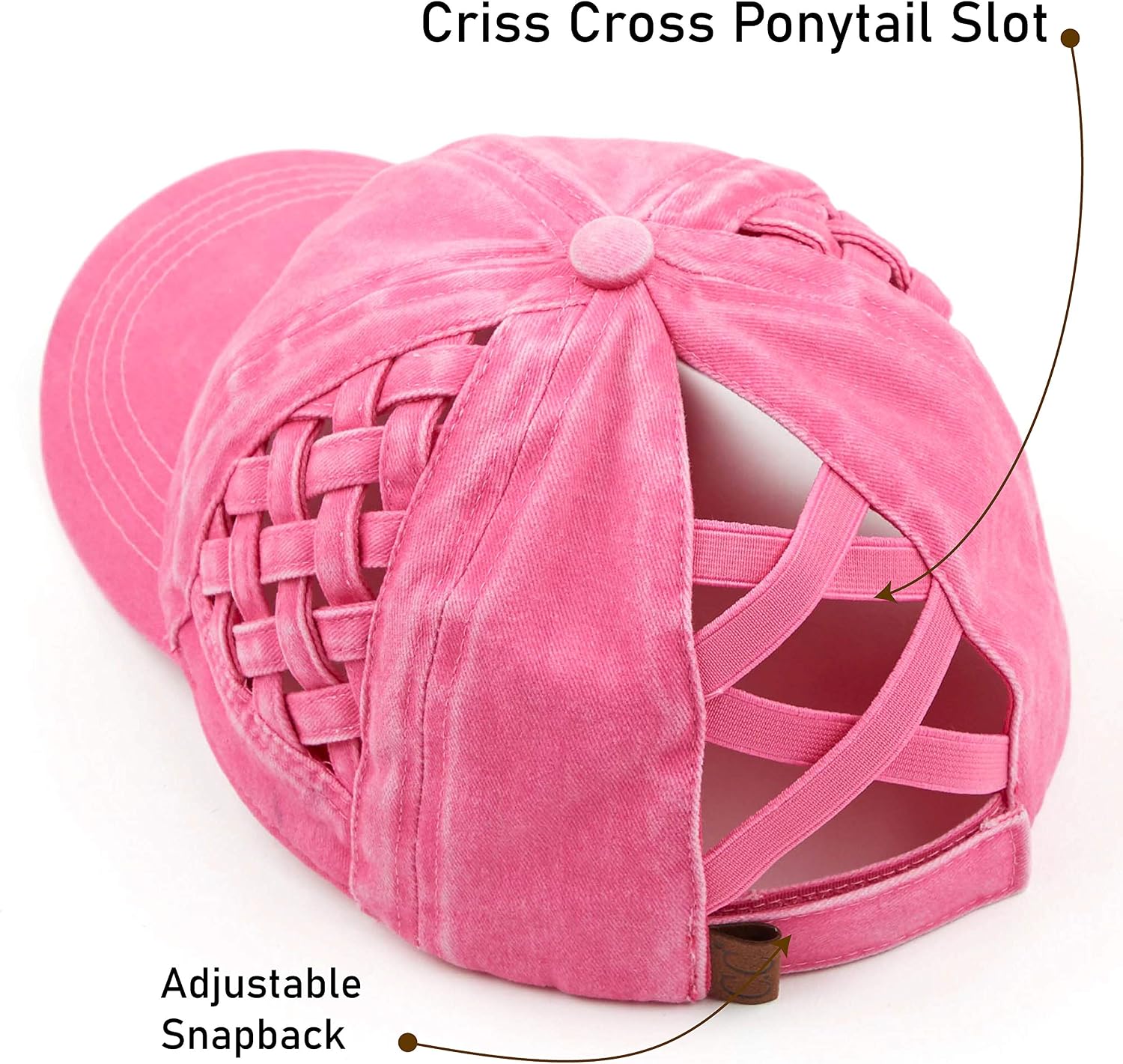 C.C Exclusives Washed Cotton Denim Basket Weave Criss-Cross Ponytail Baseball Cap Bundle Hair Tie (BT-922)