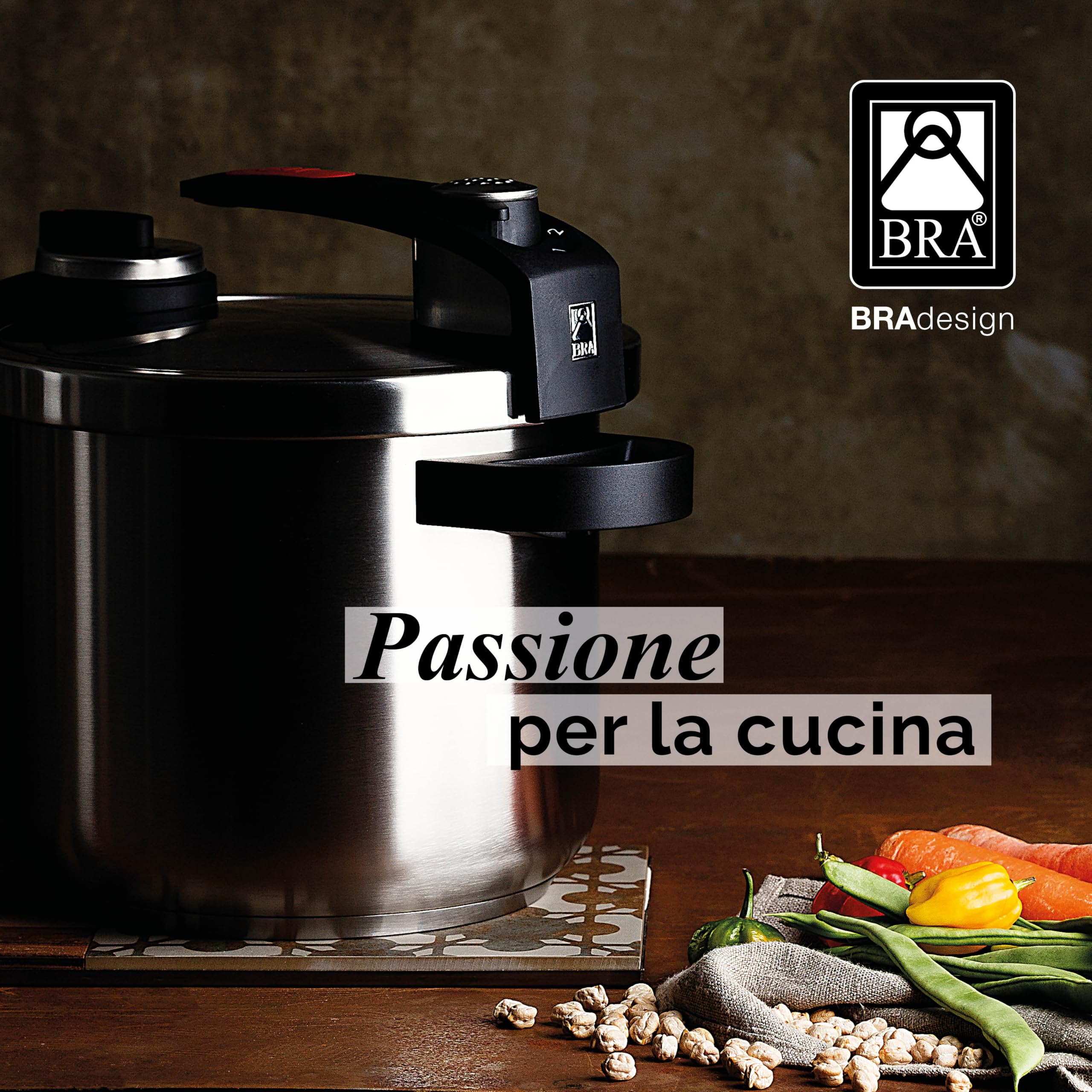 BRA Tekna | Pentola a pressione rapida 6 L, acciaio inox 18/10, 2 programmi di cottura, sistema di blocco apertura, adatta a tutti i piani cottura