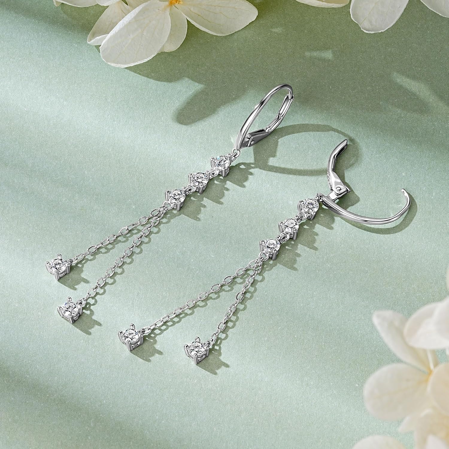 Moissanite Drop Dangle Earrings for Women 925 Sterling Silver Leverback Earring D-E Color VVS1 Clarity Hypoallergenic Jewelry Promise Birthday Christmas with Certificate - Image 6