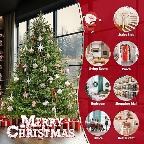 Miniatura 9 de Yaheetech Árbol de Navidad completo de 6 pies con 550 luces LED multicolor y 1207 puntas bifurcadas únicas, árbol de Navidad artificial con bisagras