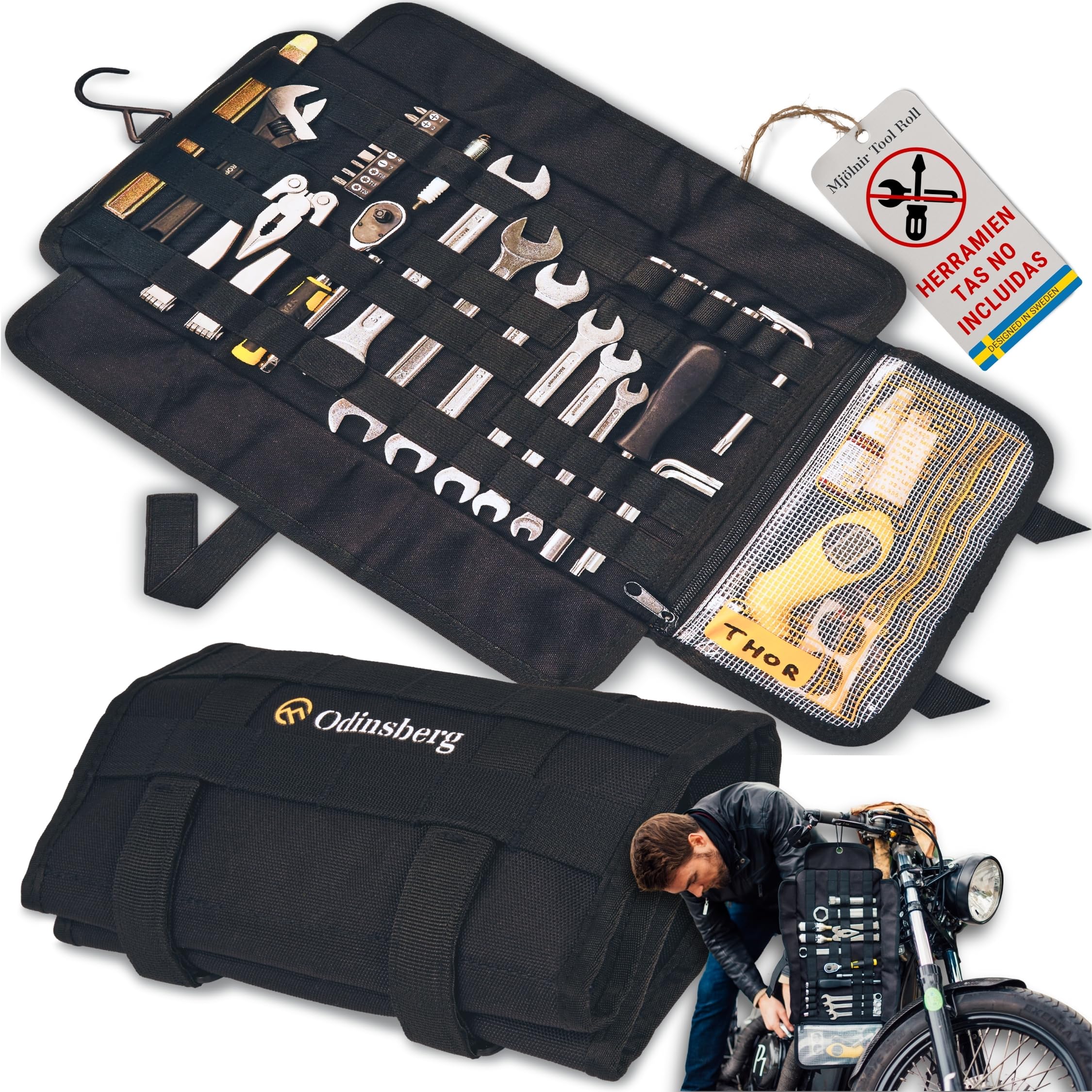 ODINSBERG Bolsa Herramientas Moto Enrollable Tool Roll - Herramientas NO Incluidas - Estuche Organizador Herramientas Bolso Porta Herramientas Moto para Motos Enduro MX - Kit Portaherramientas Vacia