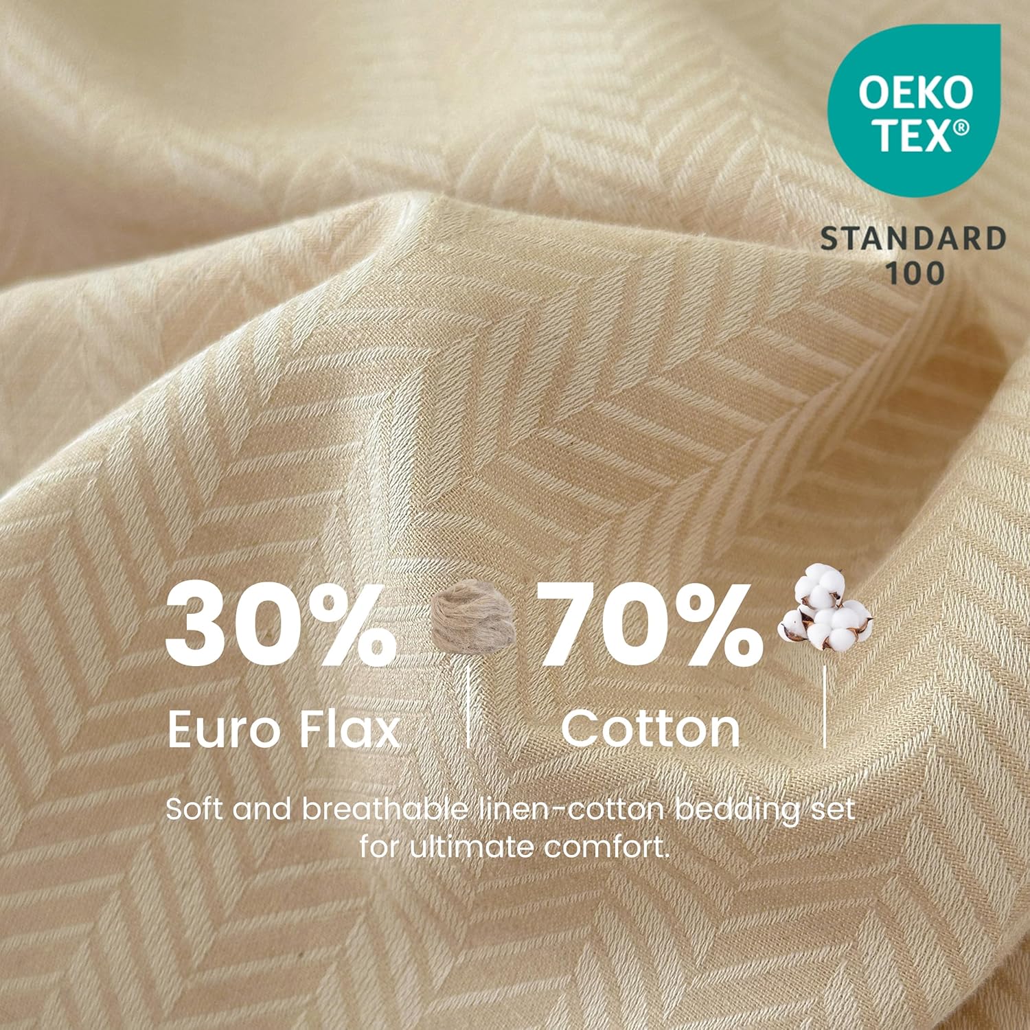 Simple&Opulence King Duvet Cover Set, Luxury French Linen Blend, 3-Piece Lightweight Bedding Set, Soft & Breathable, Herringbone Jacquard Texture, Button Closure, Washed Linen Feel, Linen
