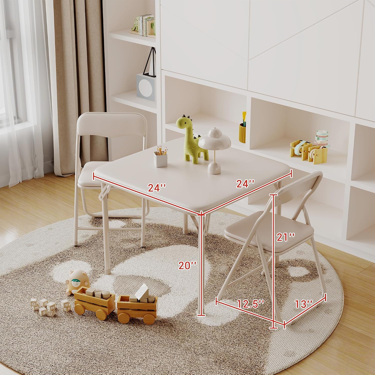 Folding Card Table and Chairs Set of 3, Portable Activity Table and Chairs with Pu Soft Cushion,Suitable for Eating,Reading and Playing, Space-Saving, No Assembly Required