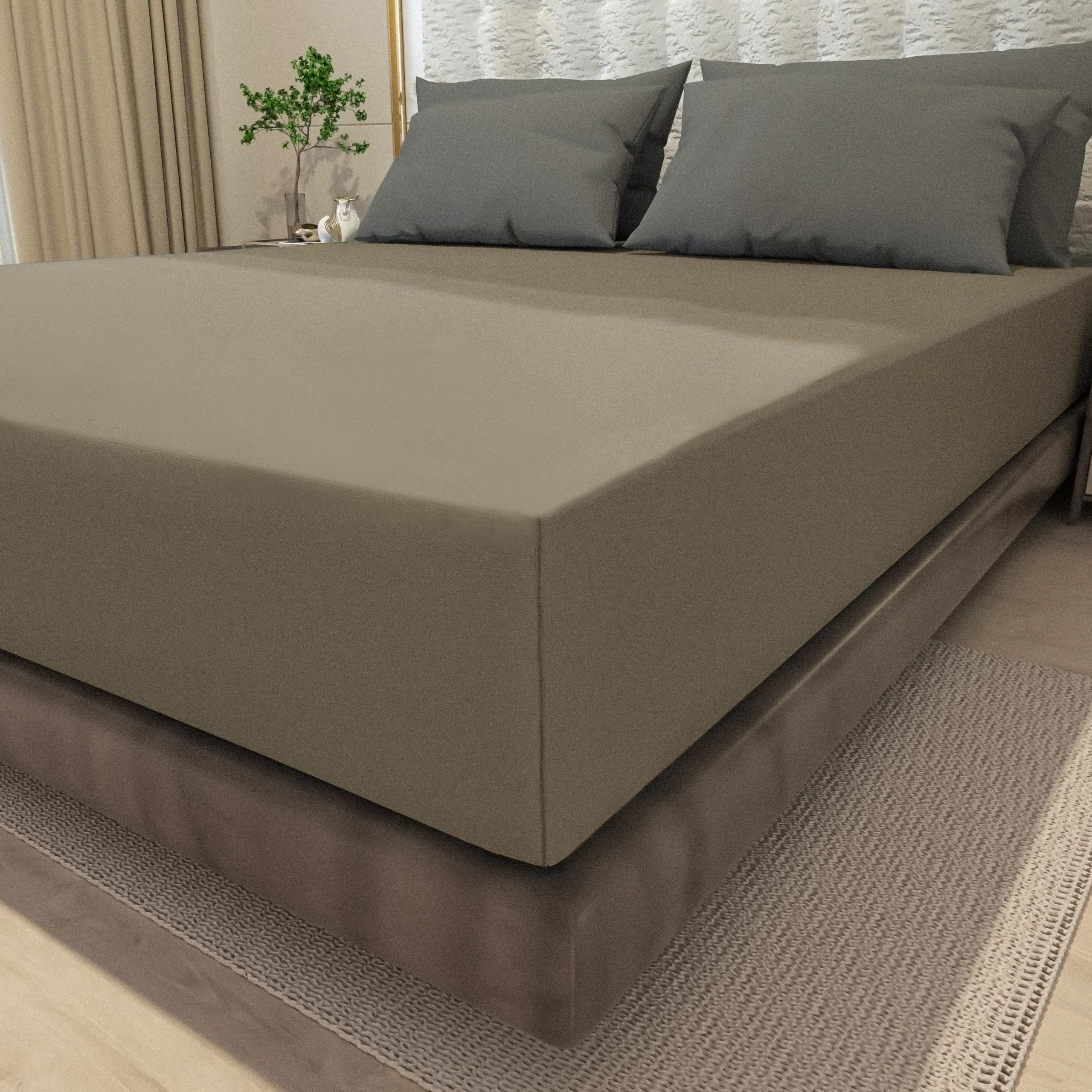 wyewye Double Fitted Sheet, Khaki, 135x190 cm with 40 cm Super Deep Pocket, Microfiber Fabric Bed Fitted Sheets, Breathable - Image 2