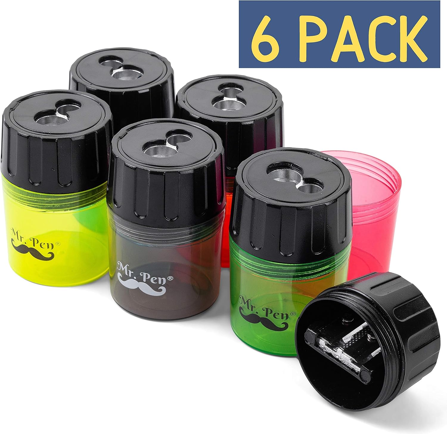 Mr. Pen Handheld Manual Pencil Sharpener with 2 Sharpening Holes and Screw-on Lid, Pack of 6 : Office Products