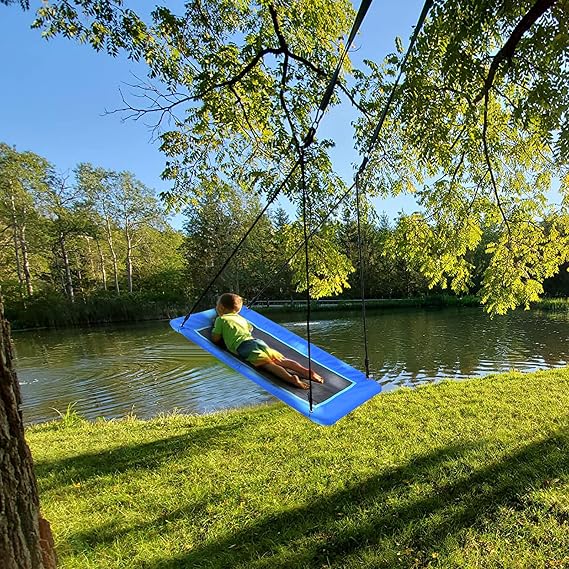 Trekassy 60 Extra Large Rectangle Tree Swing - Heavy Duty 700lb Capacity, Waterproof Platform for Kids & Adults with Complete Installation Kit & 2 Tree Straps - Blue (Patented)