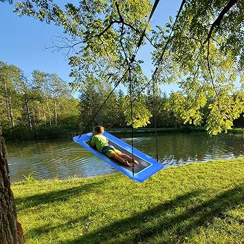 Trekassy 60 Extra Large Rectangle Tree Swing - Heavy Duty 700lb Capacity, Waterproof Platform for Kids & Adults with Complete Installation Kit & 2 Tree Straps - Blue (Patented)