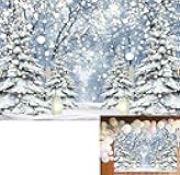 BINQOO Winter Snowy Forest Backdrop Wonderland Glitter White Tree Colorful Dots Snowflake Landscape Photo Backdrop Family Winter Holiday Party Let It Snow Backdrop (White, 10x8FT)