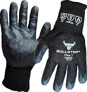 Bullster® Flex 7 Cut Resistant Gloves — Work Gloves for Men | Heavy-Duty Steel-Kevlar Nitrile-Coated Cut Proof Gloves, 3 P...