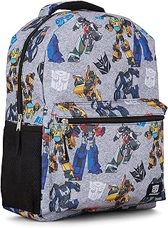 Optimus Prime Allover Backpack - Optimus, Prime, Megatron and Bumblebee - Transformers School Bookbag (Grey)