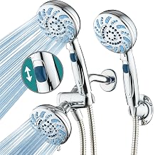 AquaCare 2026 High Pressure Dual Shower Head Combo - Fixed Rain Showerhead with Handheld, Handle Pause Switch, Stay-Clean Nozzles, Super Long 6 ft. Stainless Steel Hose, Extra Wall Bracket/Chrome