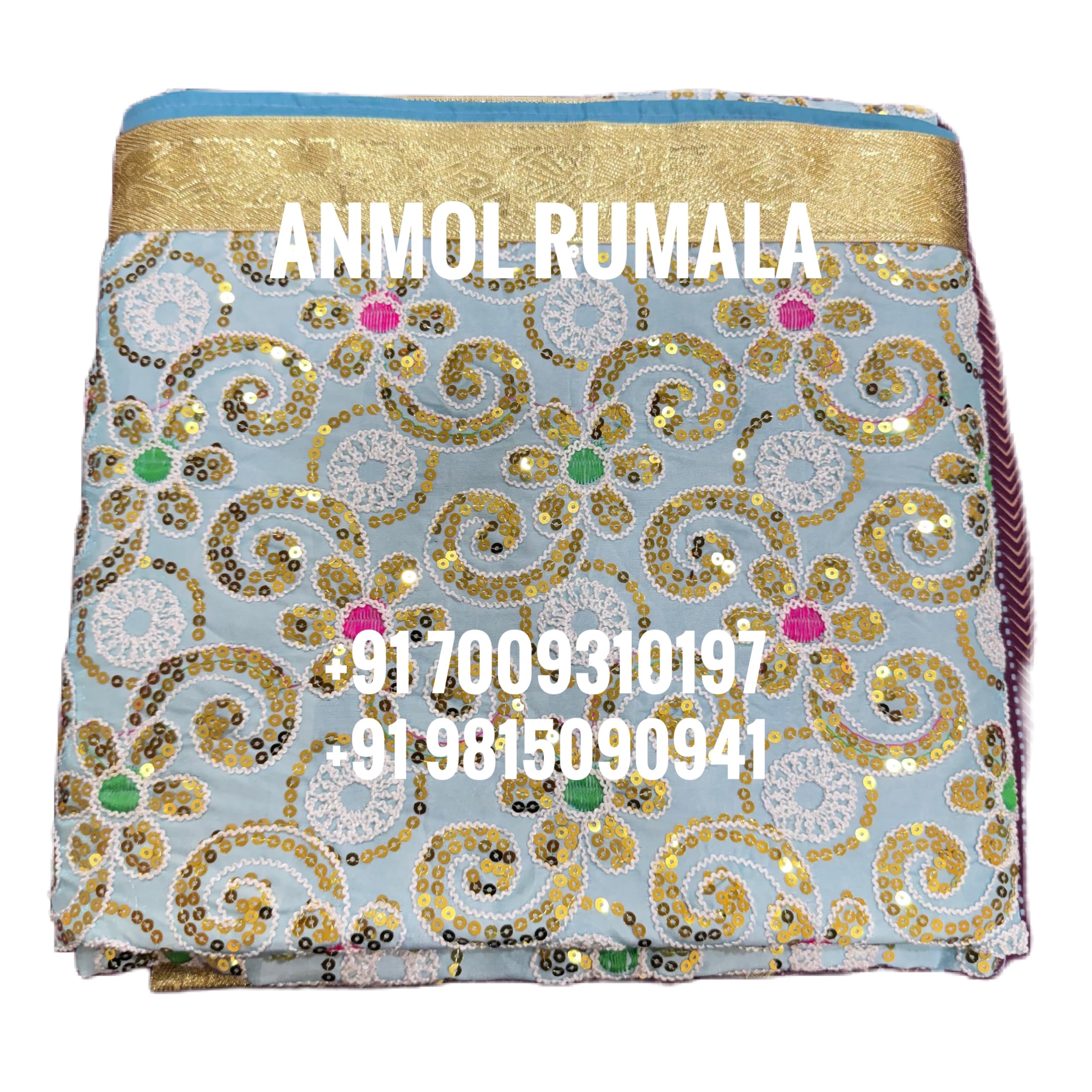 Rumala Sahib Double Set With Cotton Lining (Sky Blue with heavy white threadwork and golden gota)-image-26