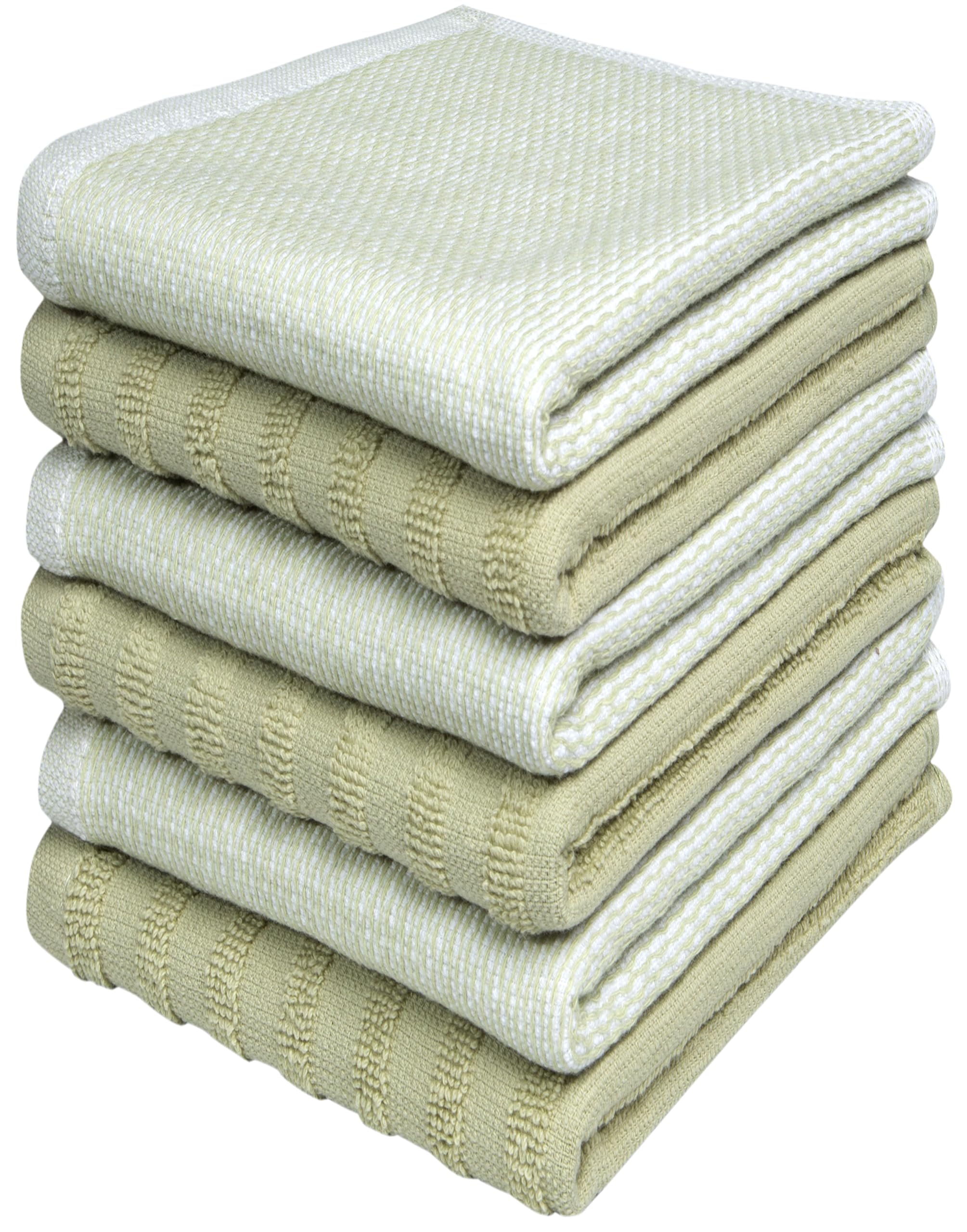 Bumble Premium Dish Cloths 13"x13" (6 Pack) | 100% Natural Ring Spun Cotton | 400 GSM | Highly Absorbent &amp; Soft |Yarn Dyed &amp; Solid Dyed Terry Dish Cloth Set - Sage