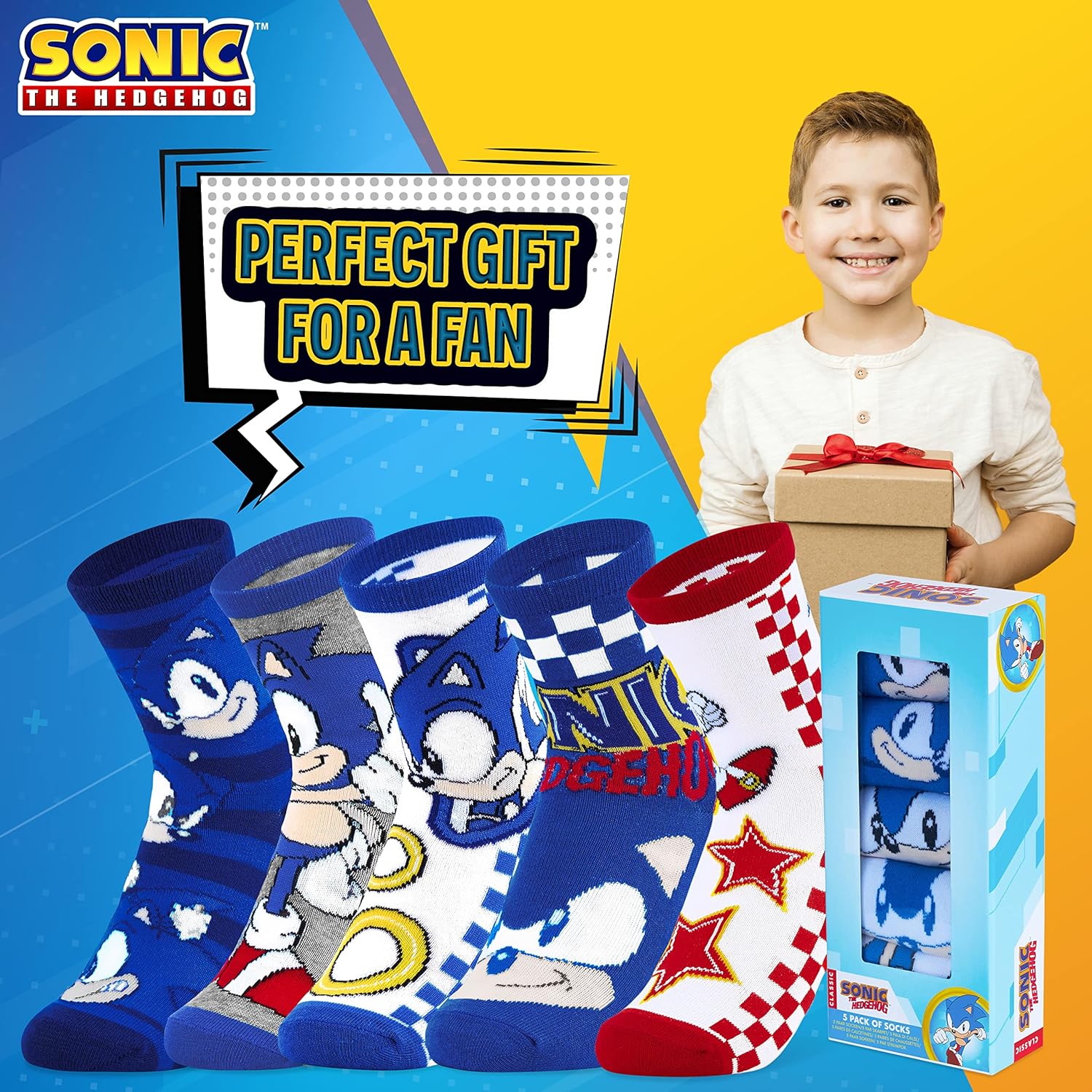 Sonic The Hedgehog Calze Bambino 5 Paia di Calzini per Bambini e