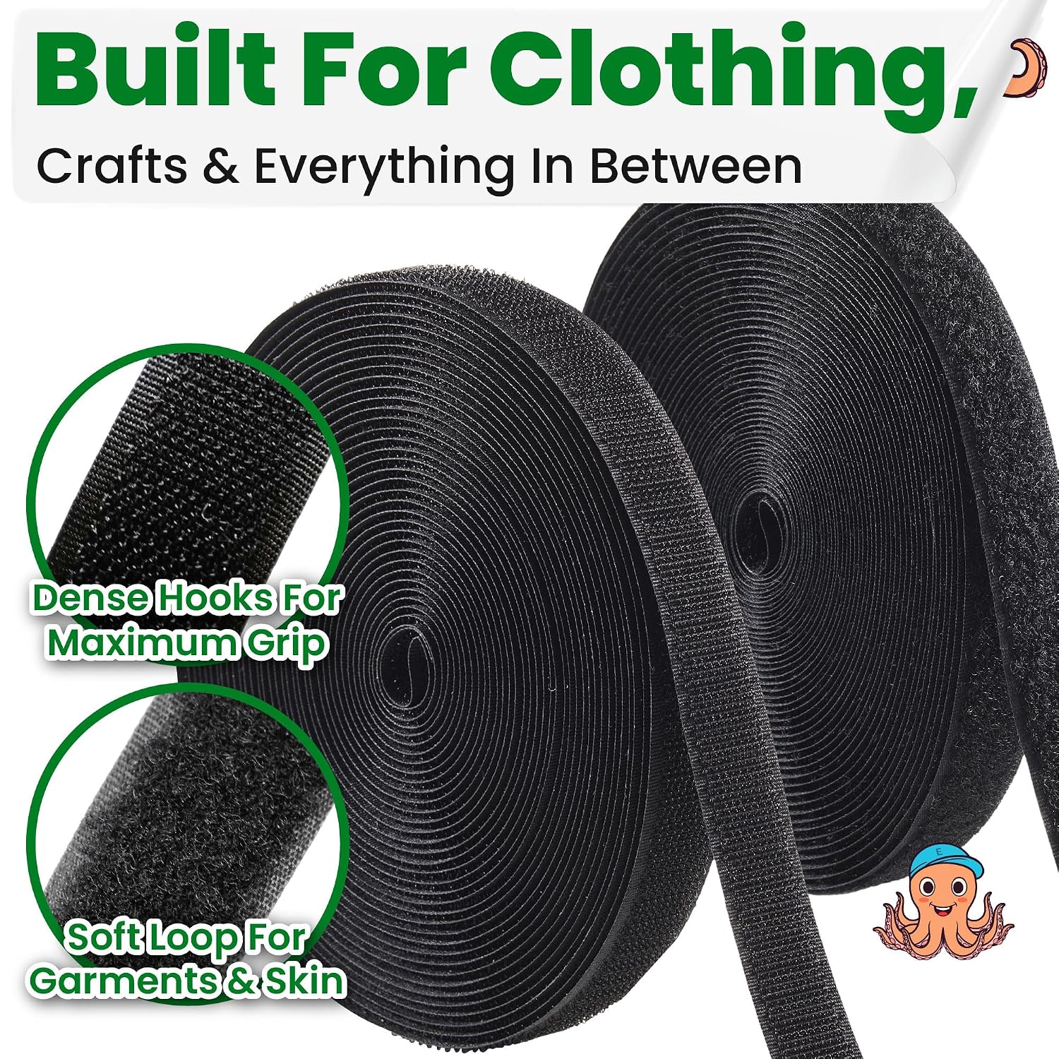 ECOHomes 3/4 Inch Wide x 33 FT Sew On Hook and Loop Tape for Fabric Roll, Sewable Sew-On Strips for Clothing, Clothes, Fabric | No Adhesive Sewing Fastener Straps, Easy Sew in, Strong, Black