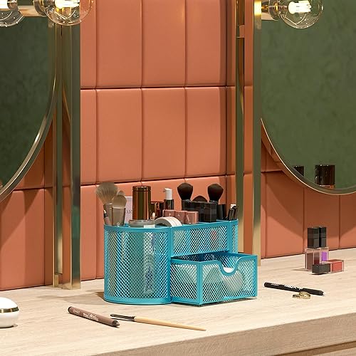 Miniatura 7 de Organizador para escritorio EasyPAG, malla metálica, 9 compartimentos, gavetas para escritorios con bandeja, Azul