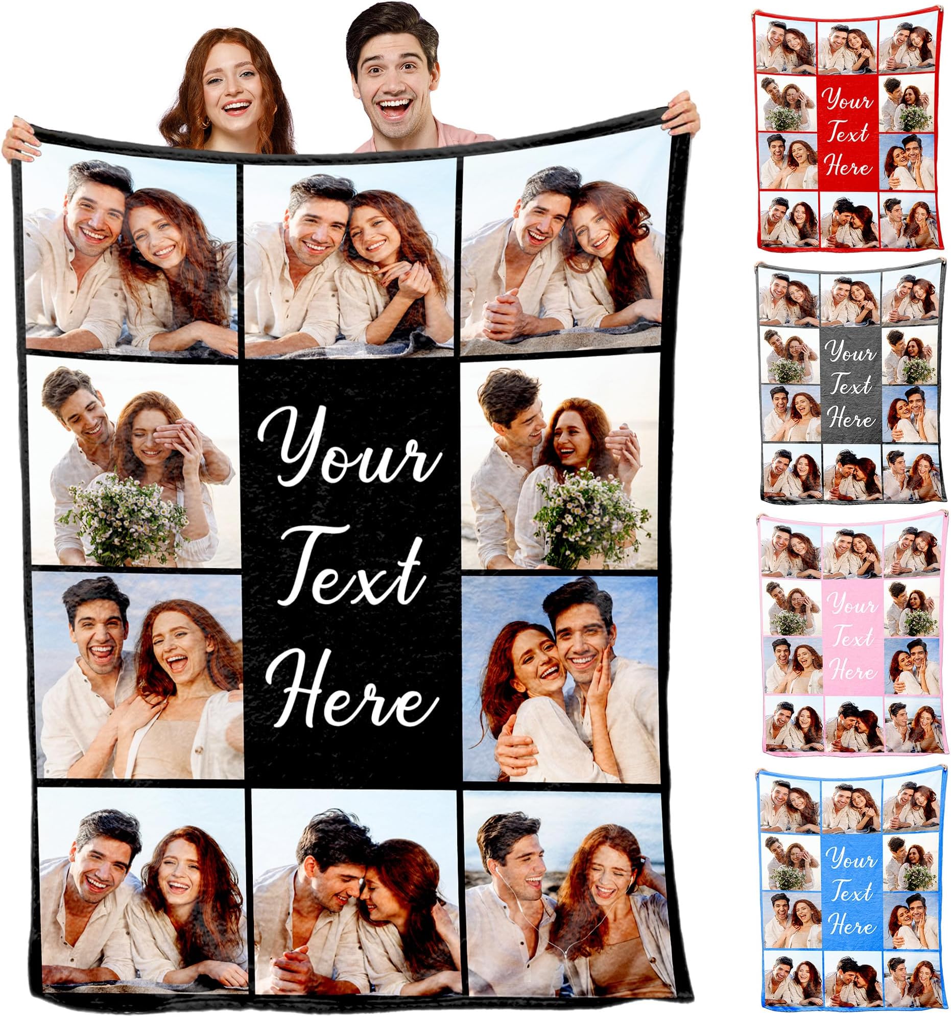 Custom Blanket with Photo Text Personalized Throw Blanket 10 Photos Black Customized Picture Blanket for Baby Mother Father Friends Lover Dog Pet Personalized Gift Birthday Christmas