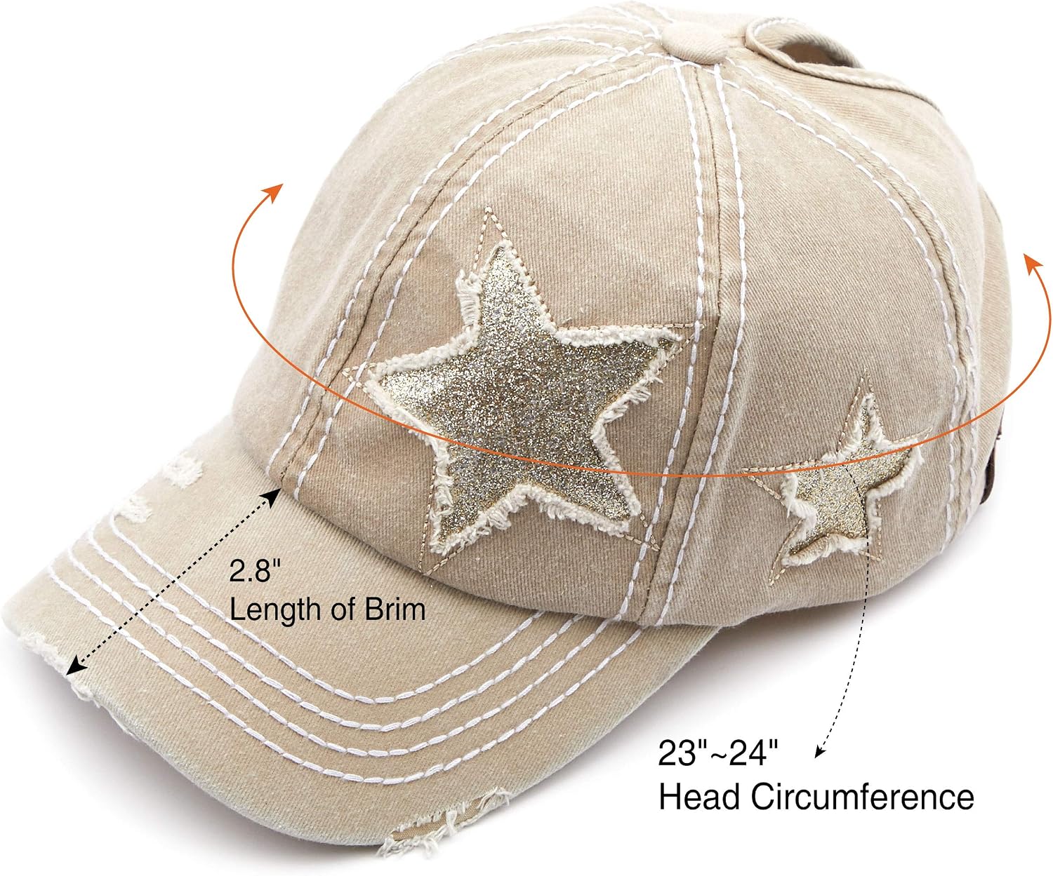 C.C Exclusives Hatsandscarf Washed Distressed Cotton Denim Ponytail Hat Adjustable Baseball Cap (BT-14)