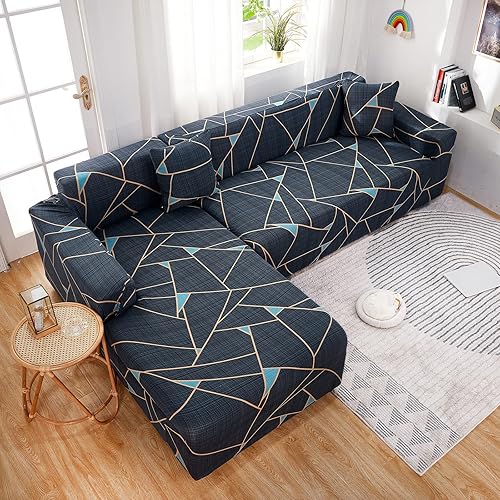 Miniatura 9 de MIFXIN - Funda para sofá en forma de L, 2 piezas, fundas elásticas para sofá seccional en forma de L, fundas protectoras para muebles de sofá para