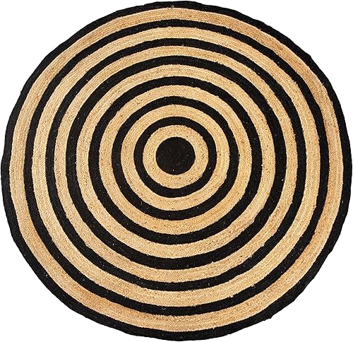 Miniatura 4 de Gruhum Alfombra de algodón de 3 x 3 pies, colección redonda de fibra natural, hecha a mano, estilo bohemio, con encanto, de algodón, suave alfombra