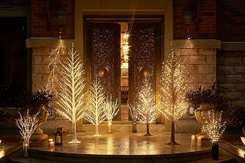 Hairui Lighted Brown Alpine Tree with 450L 810L Warm White Fairy Lights 4FT 6FT, Twig Tree with Lights for Indoor Outdoor Home Christmas Winter Holidays Party Decoration