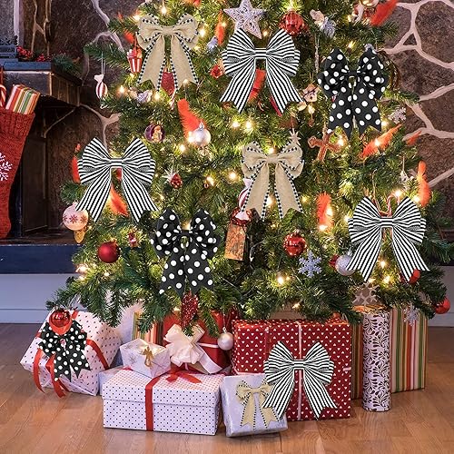 Miniatura 7 de 4 rollos de 24 yardas de cintas navideñas a cuadros de búfalo con borde con alambre de 2.5 pulgadas, cinta de arpillera de granja de 2.5 pulgadas,