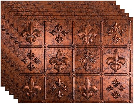 FASADE Fleur-de-lis Decorative Vinyl 18in x 24in Backsplash Panel in Moonstone Copper 5 Pack