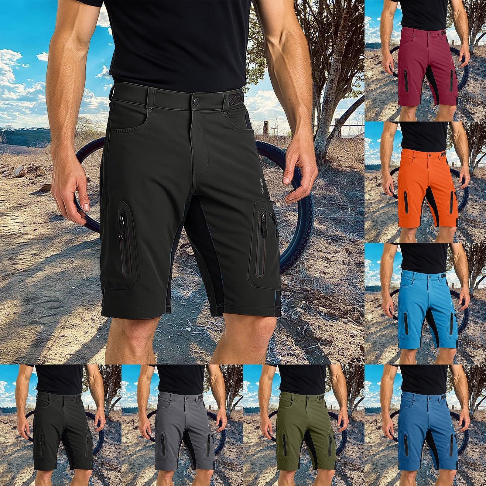 Pantaloncini tattici da trekking da uomo, con tasche, bermuda, pantaloni cargo corti per MTB, da ciclismo, chino, sportivi, elasticizzati, da ciclismo