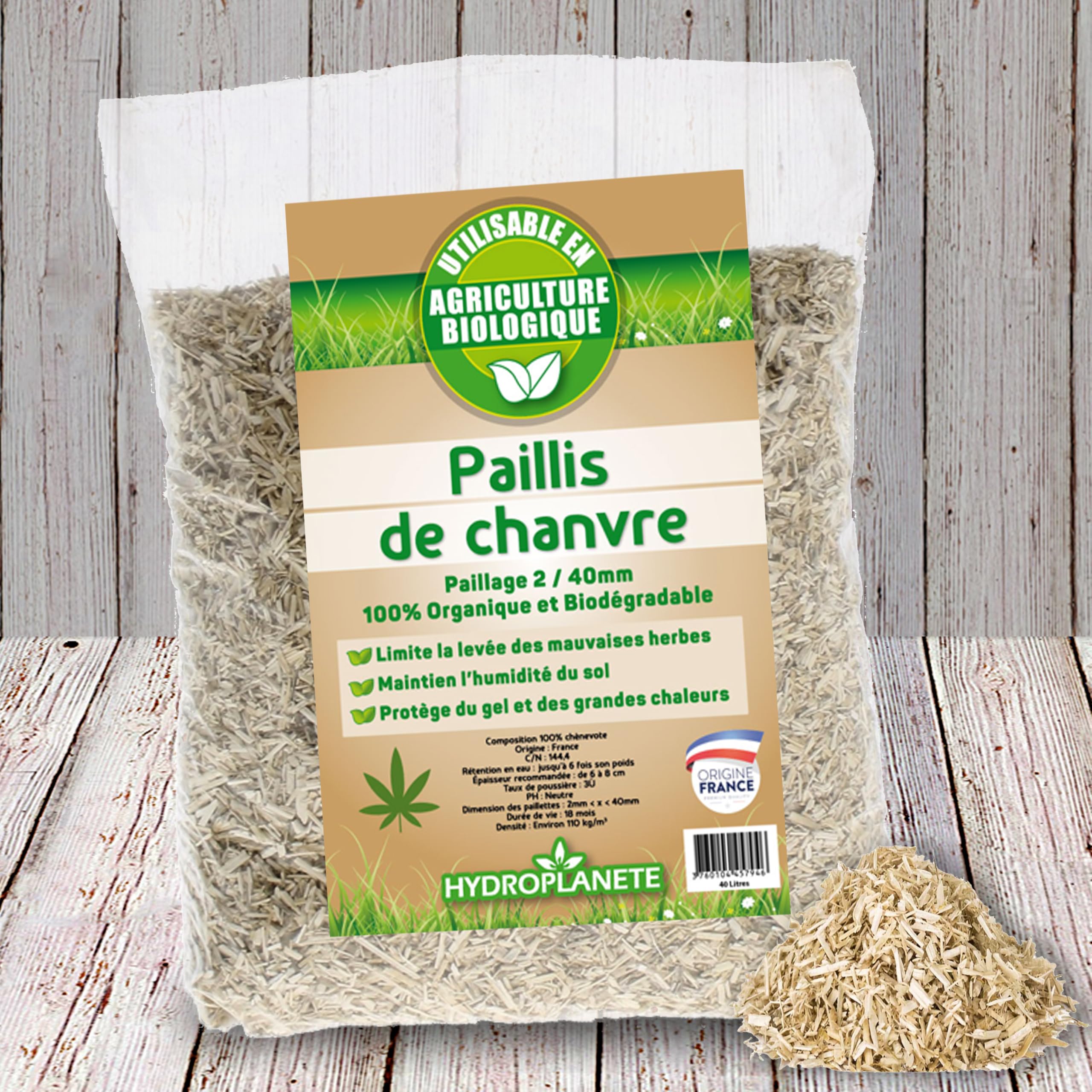HYDROPLANETE Paillis de Chanvre 100% Naturel Sacs 5L 10L 20L 50L 100L 200L Agriculture Biologique Potager