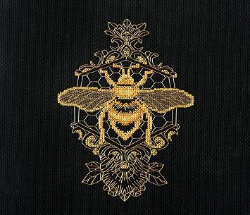 Wizardi Gold Honeybee Blackwork Abris Art Cross-Stitch Kit - Golden Bee