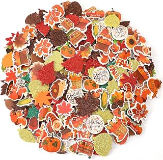 Thanksgiving Fall Leaf Foam Stickers, SEPGLITTER 600Pcs Autumn Glitter Maple Leaves and Colorful Pattern Self-Adhesive Foam Stickers for Kids Thanksgiving Party Favors DIY Crafts Decorations Supplies